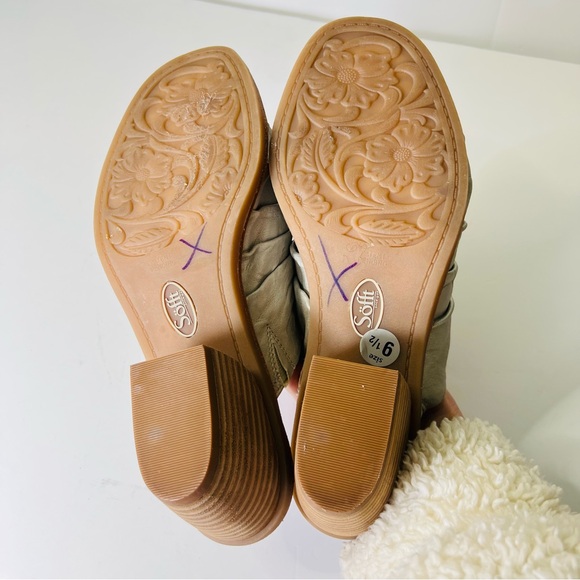 SOFFT CHRISSIE RUCHED LEATHER CHUNKY HEEL MULES SLIDES SIZE 9.5 NWOT - Picture 7 of 10